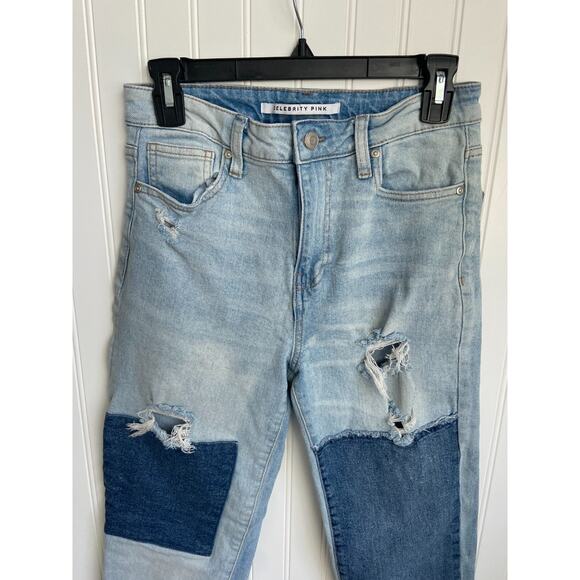 Celebrity Pink Slim Straight Jeans Two-Tone Color Block Distressed Sz 7/28 - Picture 3 of 7